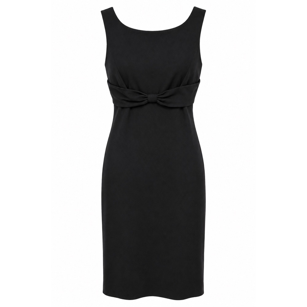 Diane von Furstenberg Sheath Mini Dress Black Sleeveless Boatneck Bow Front 4